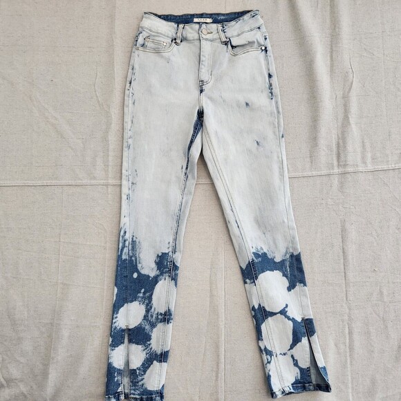 Luxe Moda Jeans Women 6 Blue Denim Acid Wash Straight Mid Rise Split Ankle 25x28 - Picture 1 of 15